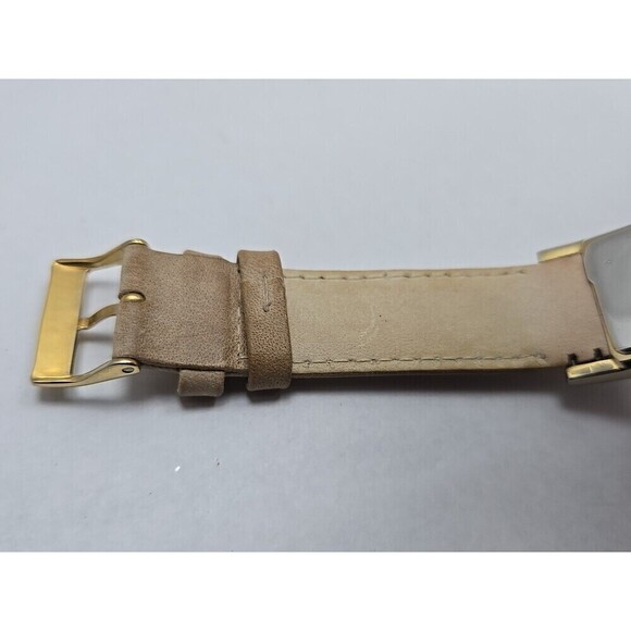 Timex Indiglo Womens Tank Cuff Watch MOP Dial Gold Tone Quartz New Battery Tan main image 5